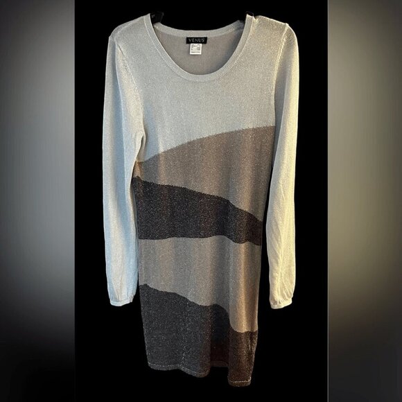 VENUS SHIMMER KNIT DRESS white, silver, gold size medium - Picture 1 of 7